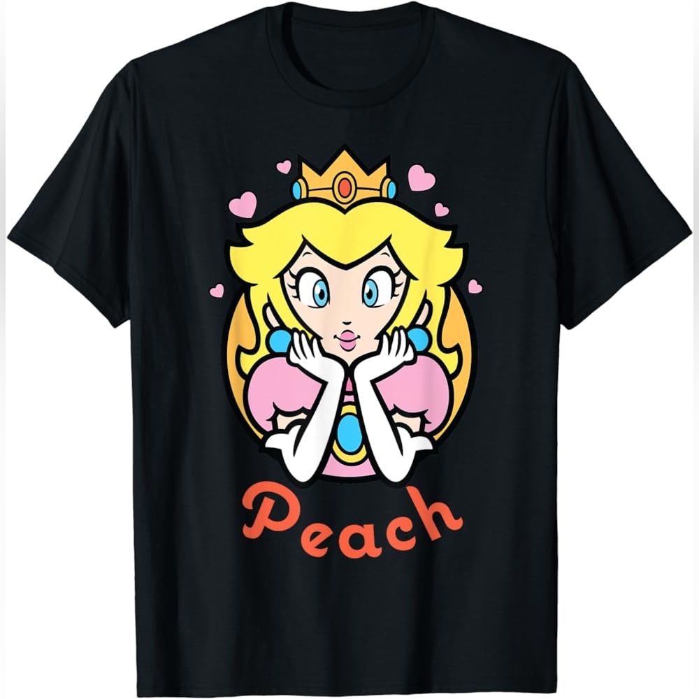 Super Mario Princess Peach Circle Portrait Logo T-Shirt (5/6T - Youth Small)